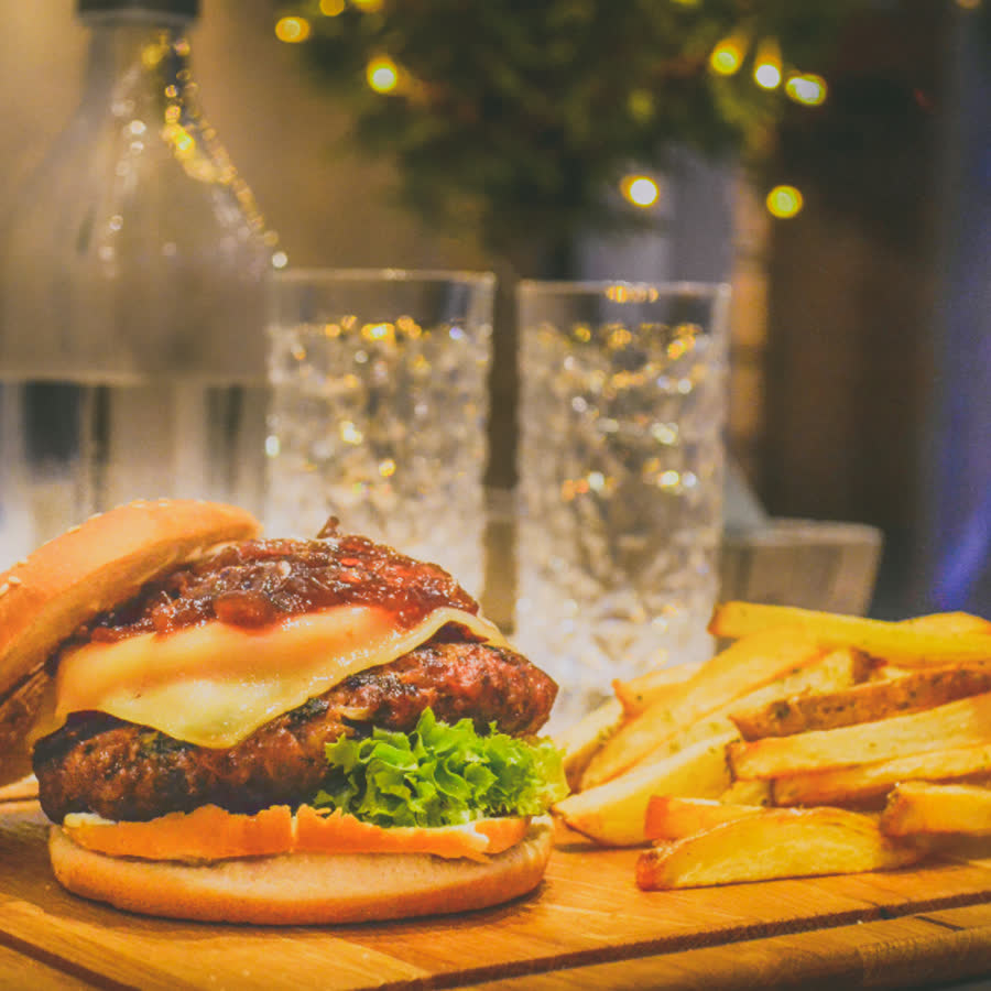 A burger and fries