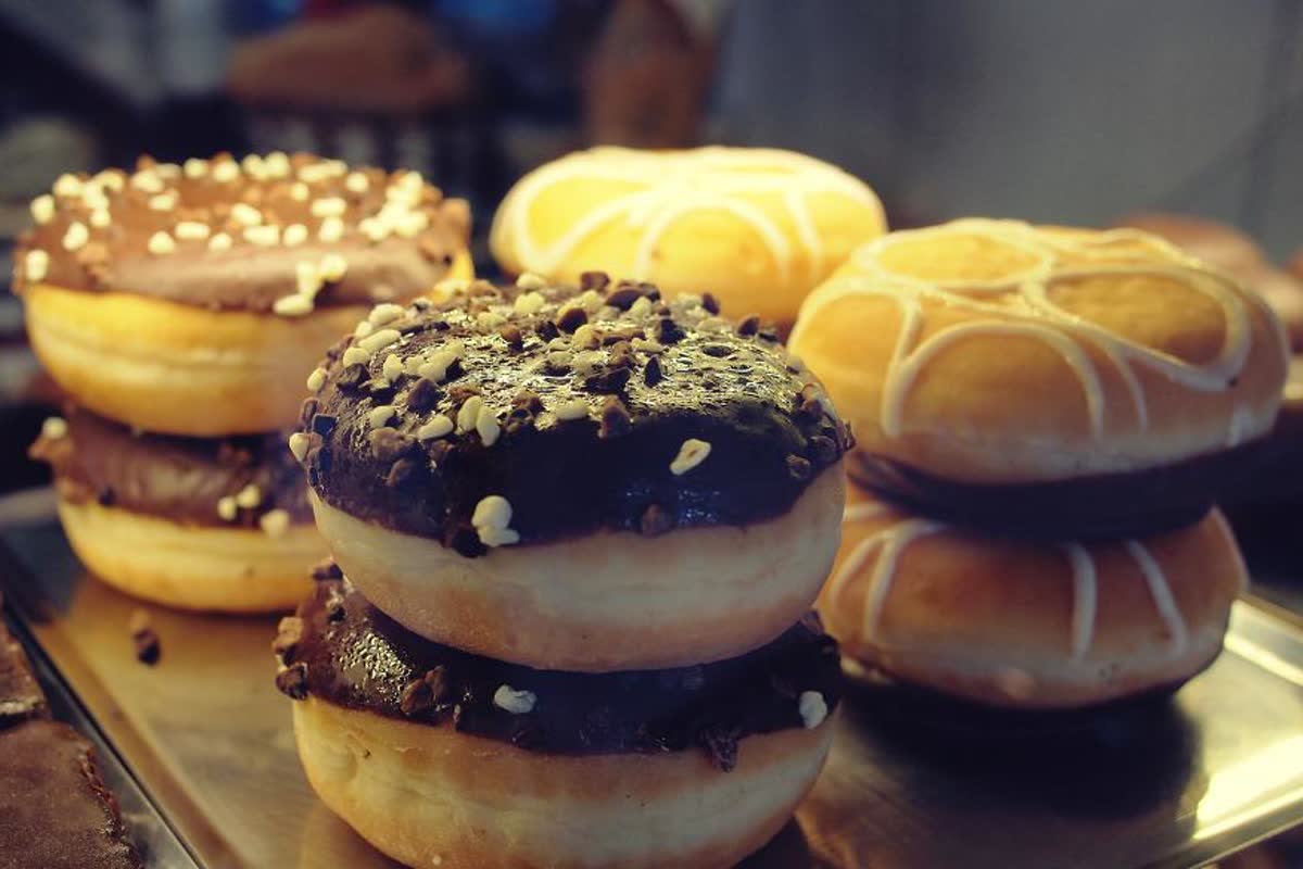 The pastry case in the morning